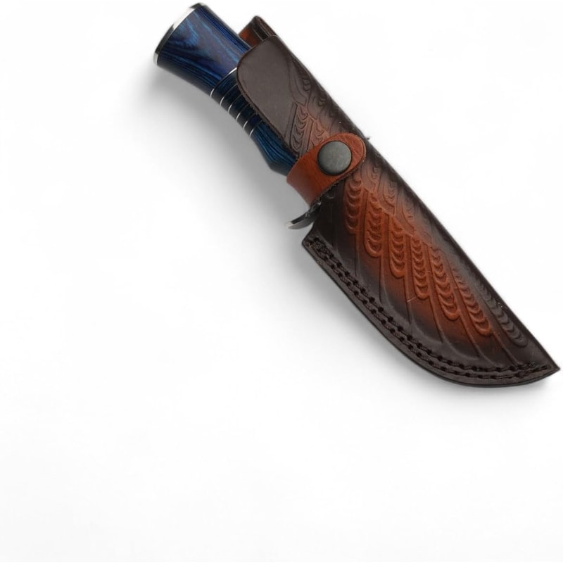 Hunting Knife For Men Genuine Leather Sheath Blue Micarta Handle Long Bowie Knives For Survival 2