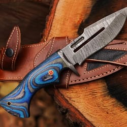 handmade damascus bowie knife, beautiful hunting knife, best fixed blade knife for deer, tactical bowie knife with sheat