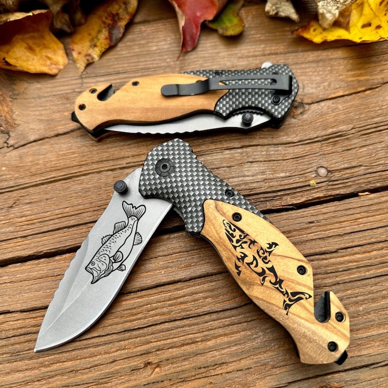 Pocket Knife For Fisherman Fish Engraving Pocket Knife Shark Engravable Knife Folding Knife Gift Fo