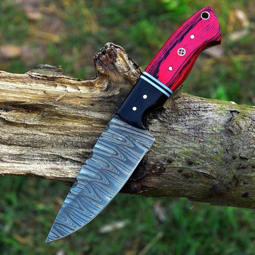 Custom Handmade Damascus Knife Pocket Knife Fixed Blade Knife Skinner Knife Camping Knife Buffalo H 5