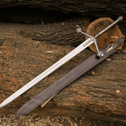 scottish claymore medieval sword | 40 inch two-handed display blade with leather scabbard