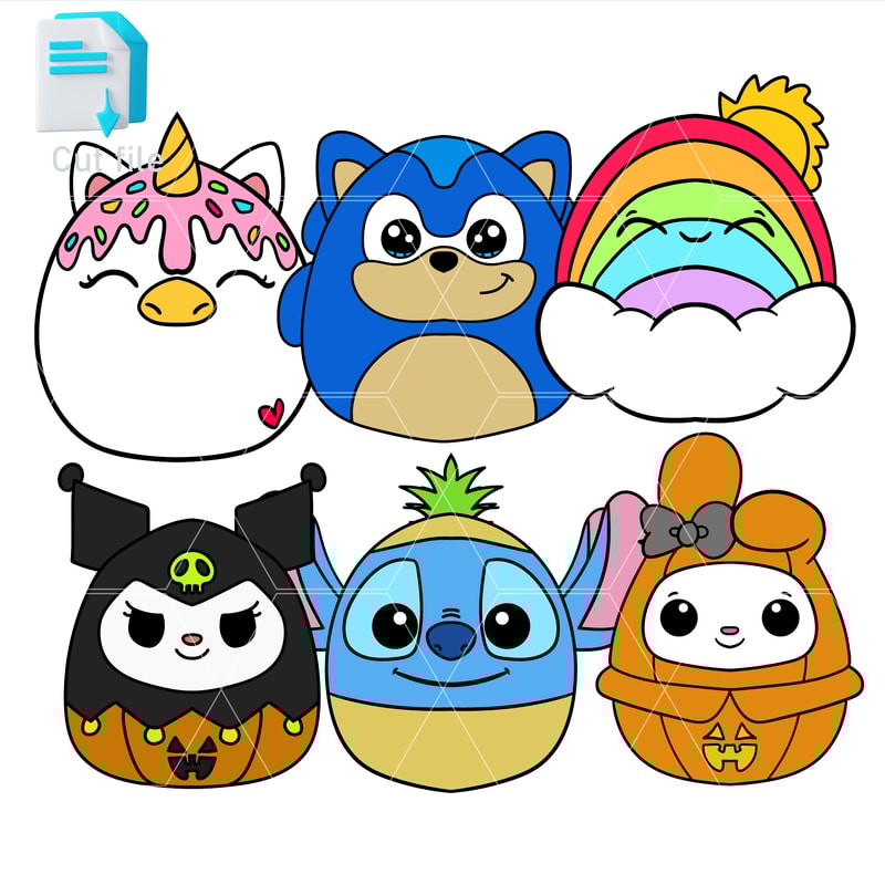 Editable SVGInkPngCut FileIce Cream UnicornKuromi Squishmallows HalloweenMy Melody PumpkinRainbow E 0