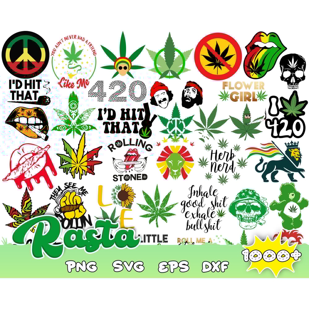 Rasta Bundle Svg, Rasta Svg, Weed Svg, Cannabis Svg, Png Dxf Eps Digiatl File