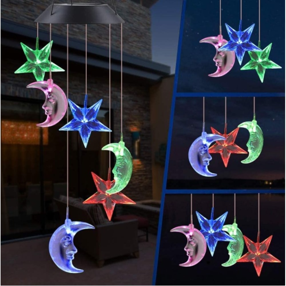 Outdoor Solar Stars And Moon Wind Chime Light Balcony Landscape Garden Light 0
