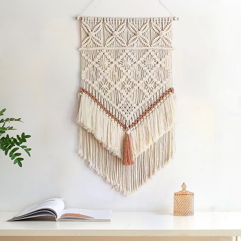 Handmade Cotton Rope Woven Tassel Contrast Color Tapestry Decorative Wall Hanging Wall Decor 0