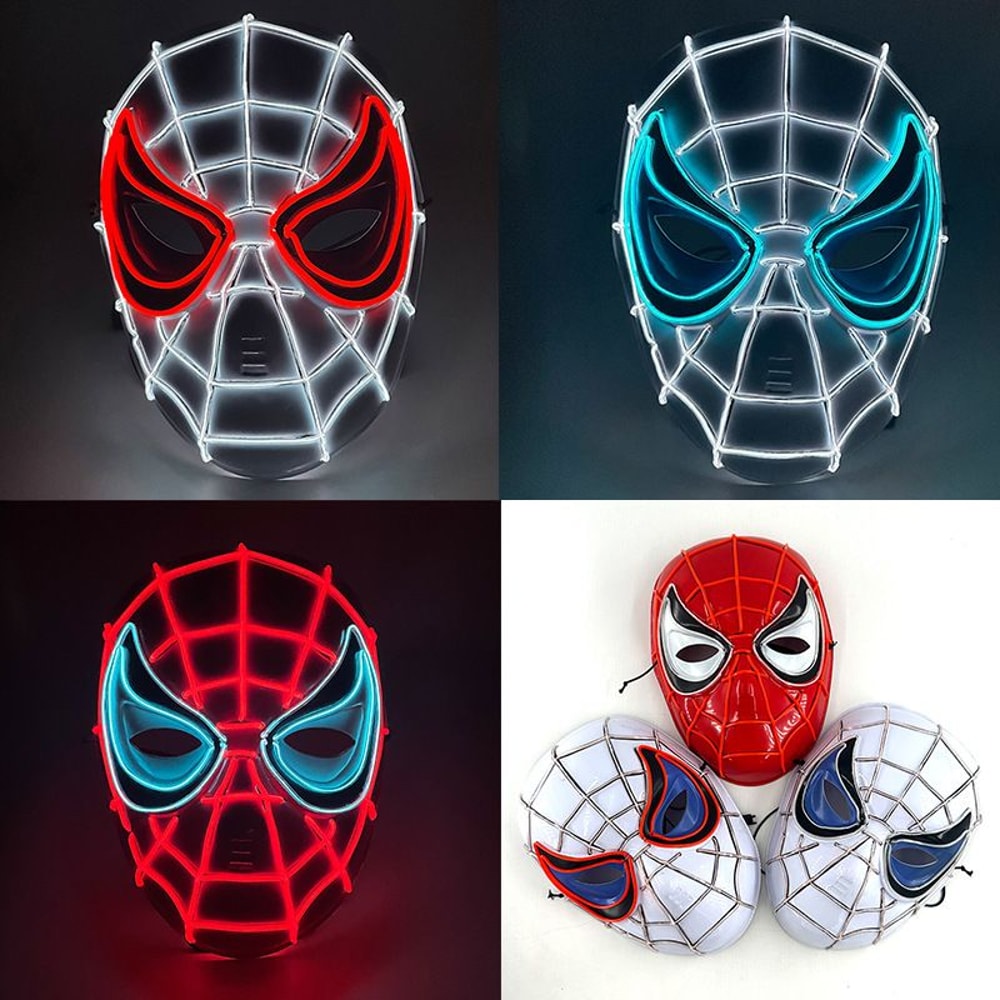 Cosplay Spider Full Face Mask with LED Lights Halloween Disguise Mask for Parties Carnivals
