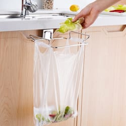 stainless steel kitchen trash rack cabinet door garbage bags holder, space-saving organizer