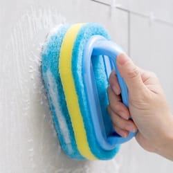 heavy duty cleaning brush with handle non-slip grip sponge scrubber for dishes, sink & bathtub