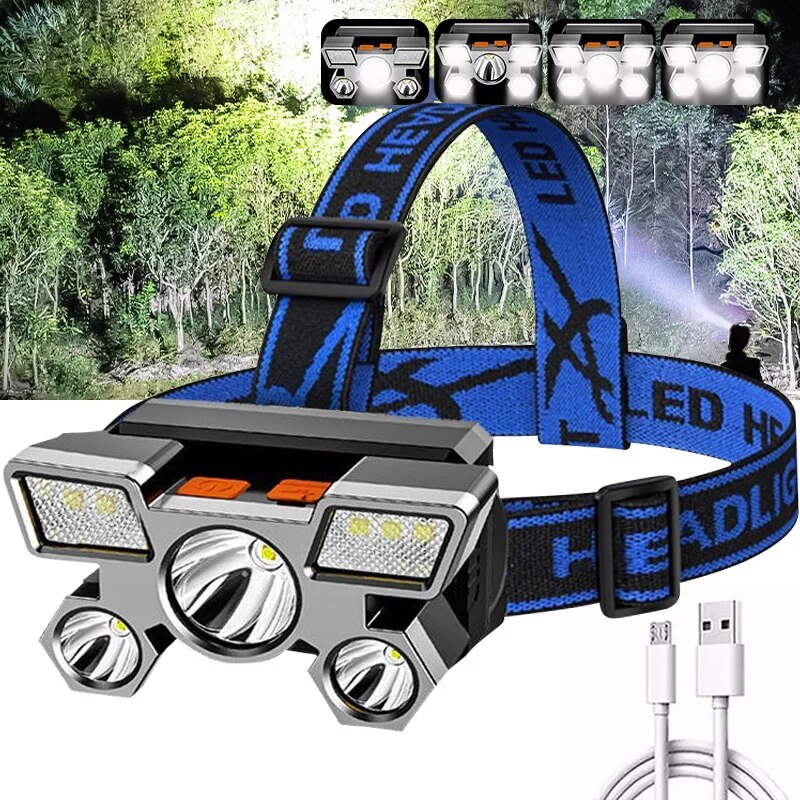 Rechargeable Head Flashlight HighLumen LED Headlamp For Hiking Fishing Outdoor Adventures 2