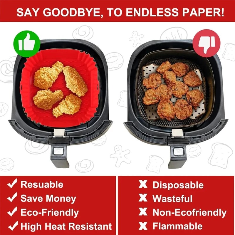 Silicone Air Fryer Basket Reusable Non Stick Pan Liner For Oven Pizza Fried Chicken Baking Tray Ac 4