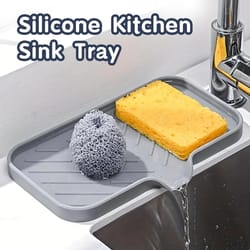 kitchen sink organizer silicone faucet mat with soap tray & drain pad non slip countertop drying mat for sponges