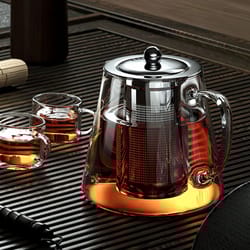 stainless steel tea infuser glass teapot premium borosilicate kettle for blooming, loose leaf & durable tea set