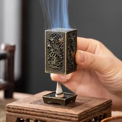 square vertical incense burner, small alloy incense holder for indoor aromatherapy & home decor