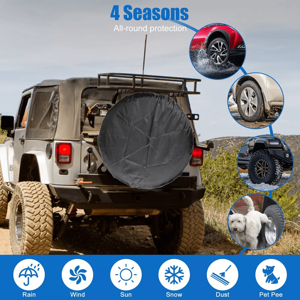 Universal Black Spare Tire Cover Weatherproof Tyre Protector For Sun Rain 2