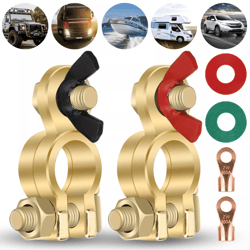 brass battery terminal positive & negative clamps connectors for marine car boat truck van, top post wing nut quick set