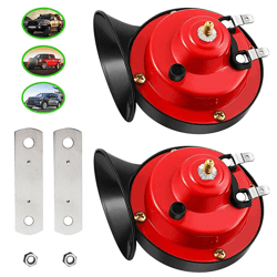 super loud train horn waterproof for motorcycle car truck boat, compact red snail horn with built-in mini compressor