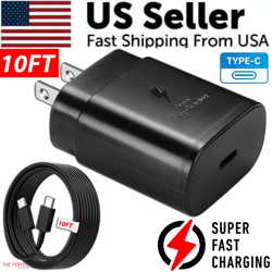 25w usb-c super fast wall charger with 10ft cable for samsung galaxy s21 ultra plus note and pixel, type-c fast charging