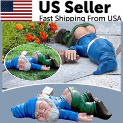 drunk dwarf garden gnome decoration funny drunken yard ornament for lawn, patio, porch, outdoor decor