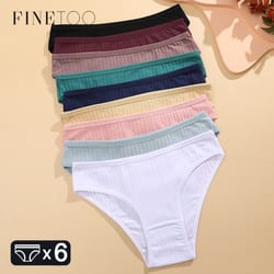 women's cotton underwear 6 piece set sexy & comfortable briefs, soft stretch lingerie in striped & solid colors