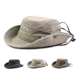 outdoor bucket hat for men, summer breathable mesh panama cap, cotton sun protector jungle fishing hiking beach hat