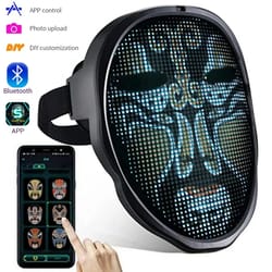 bluetooth app control smart carnival led face mask, programmable full-color display diy change face for halloween party