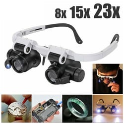 adjustable magnifying headband with 2xled light – 8x, 15x, 23x jeweler loupe lens for watch & jewelry repair