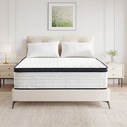 queen size gel memory foam hybrid mattress, medium firm, pressure relief, motion isolating mattress in a box