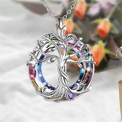 exquisite celtic family tree necklace, circle crystal tree of life jewelry, meaningful gift for women, girls & mom