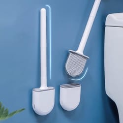 wall hanging long handle toilet brush, silicone cleaning brush for bathroom, durable, easy to clean toilet brush set