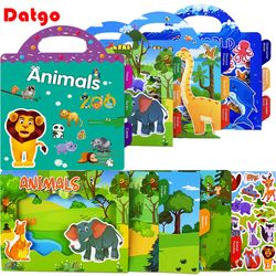 kids diy puzzle sticker book, reusable scene cute cartoon animal stickers, learning cognition toys, back to school gift