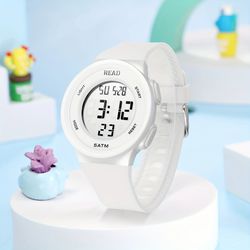 women sport digital watch with led hd display, waterproof fitness tracker, alarm chronograph, silicone strap