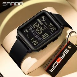 waterproof mens sports watch, luxury led digital stopwatch, large dial night light date week display