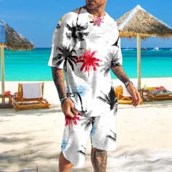 mens tracksuit set, 3d print 2-piece t-shirt & shorts casual sports suit for beach, vacation & summer 2023