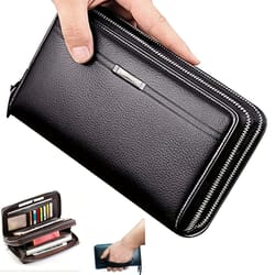 long zipper men wallet large capacity clutch purse, business handbag, synthetic leather phone card holder gift for him