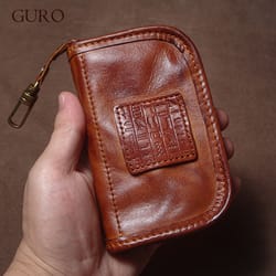 guro luxury genuine leather key case organizer, multipurpose wallet coin purse, card holder for men women