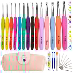 premium aluminum crochet hooks kit with storage bag, soft ergonomic handle yarn weaving needles set for sewing, knitting