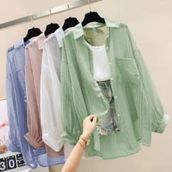 elegant summer sunscreen shirt , thin chiffon blouse, korean harajuku see-through loose top for women