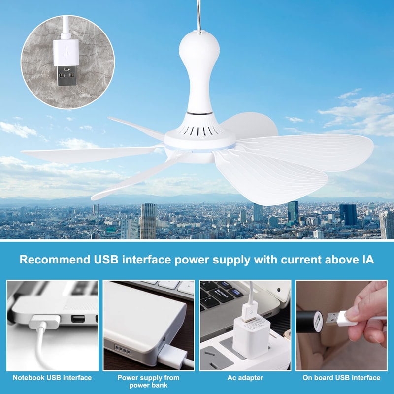 Silent 6 Leaves USB Powered Ceiling Canopy Fan With Remote Control Timing 4 Speed Hanging Fan For C 4