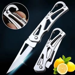 folding fruit knife, stainless steel pocket knife with keychain non-slip handle for travel & home