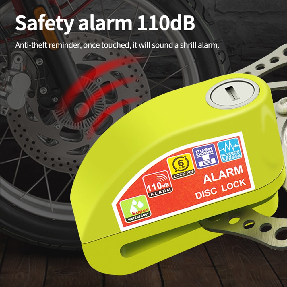 Motorcycle Bicycle Alarm Lock Anti Theft Disc Brake Lock With 120dB Alarm Vibration Sensor Key Sec 2