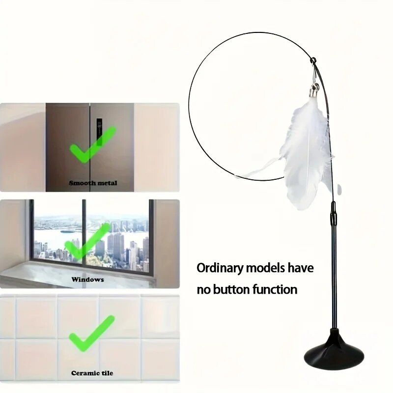 Interactive Cat ToyFeather Wand With Bell Long Suction Cup PoleStimulating Teaser Toy For Playful 7