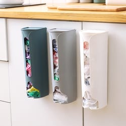 wall hanging garbage bag storage box, kitchen plastic bag holder & organizer for bathroom, trash bag dispenser