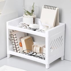 double layer storage rack rectangular white organizing desk tray for cosmetics, stationery & office supplies
