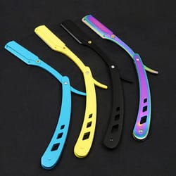 vintage brass straight edge razor, men shaving barber tool with antique blades & unisex design