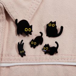 black cat cinderella brooch, cute metal badge with big eyes, geometric baked paint accessories for bags & clothes