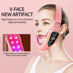 facial slimming vibration massager with led photon therapy, heated v face lifting device for double chin reduction