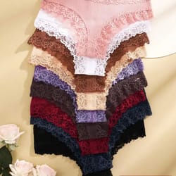 women cotton panties, floral lace intimate underwear, trendy patchwork briefs & soft underpants
