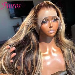colored highlight transparent body wave lace front wig blonde brazilian human hair wigs for women pre plucked glueless
