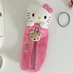 cute kt cat pencil box, kawaii cartoon pink hello kitty pencil bag, school supplies for girls, kids back to school gift