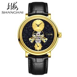 men mechanical watch shanghai movement, dome mirror sapphire crystal, luxury tourbillon, leather strap classic